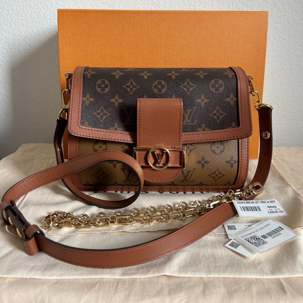 Louis Vuitton Dauphine Shoulder Bag MM Brown Leather Monogram Reverse